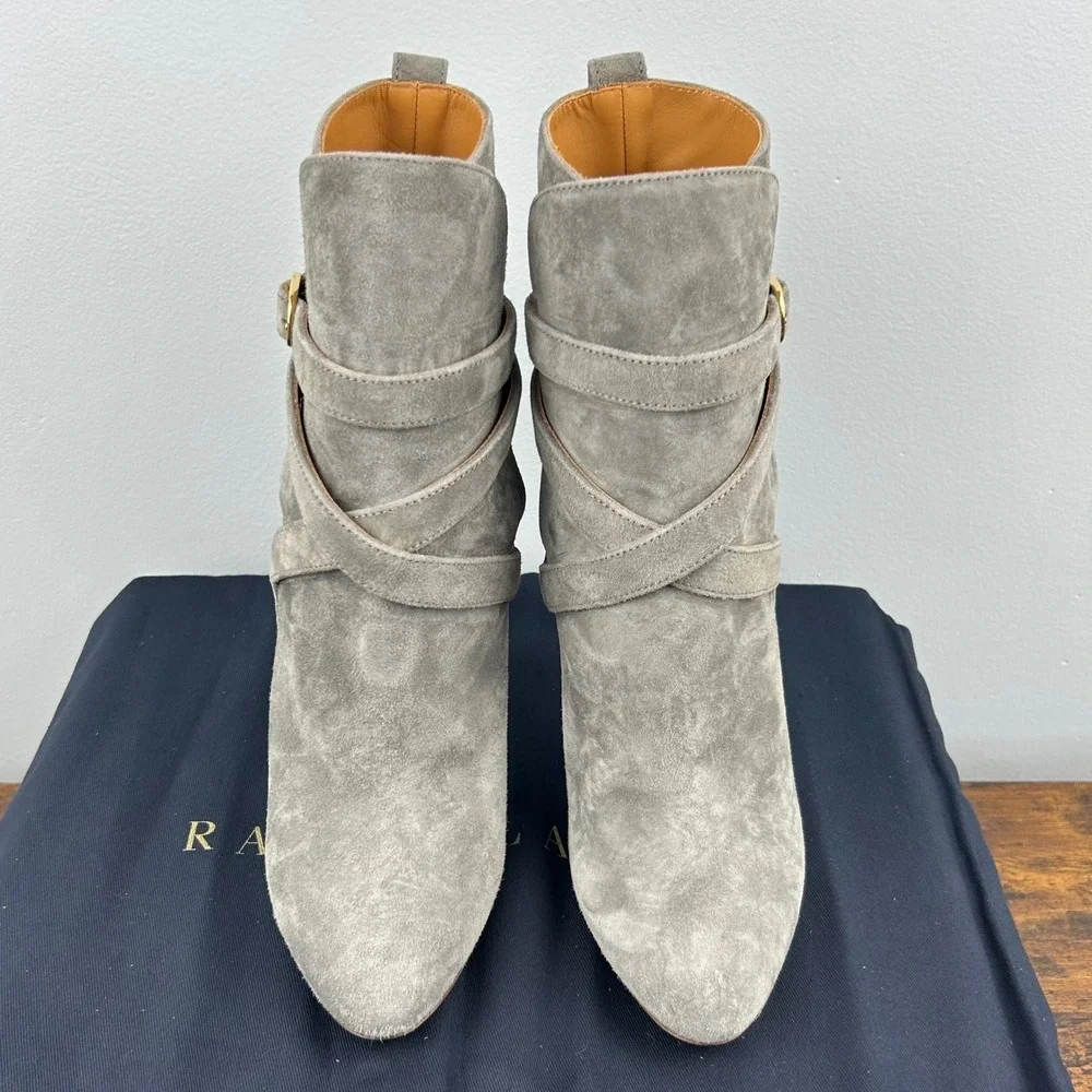 Ralph Lauren Purple Label Grey Suede Strappy Ankle Boots Made in Italy 38B